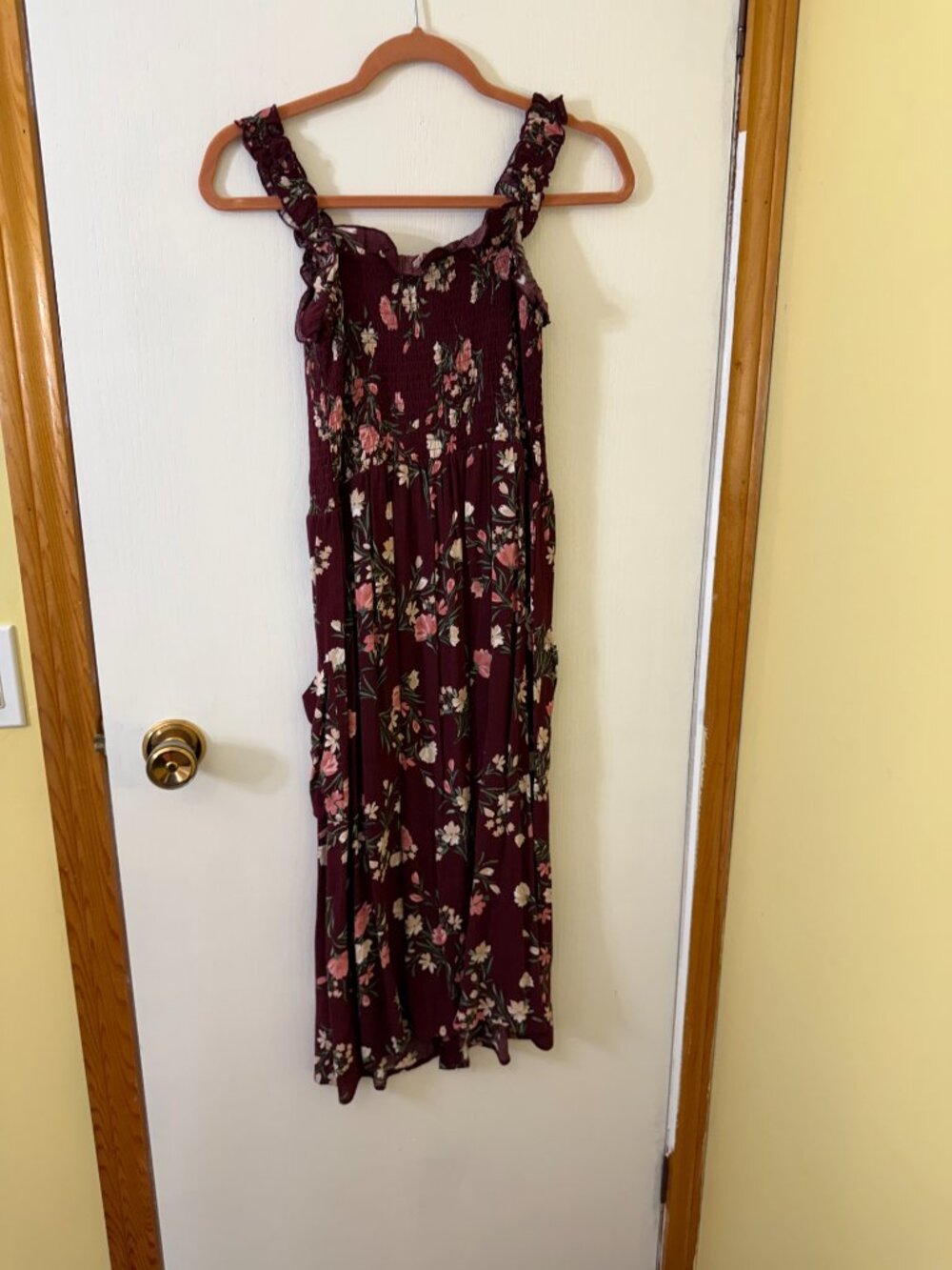 🪩 2/20 Warehouse One Burgundy Floral Button Front Midi Dress Size S/P - Picture 4 of 4